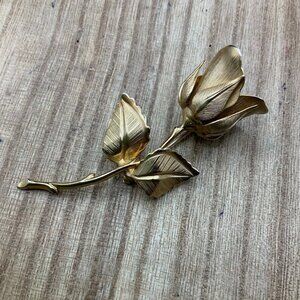 Giovanni Vintage Gold Tone Long Stem Rose Brooch Pin